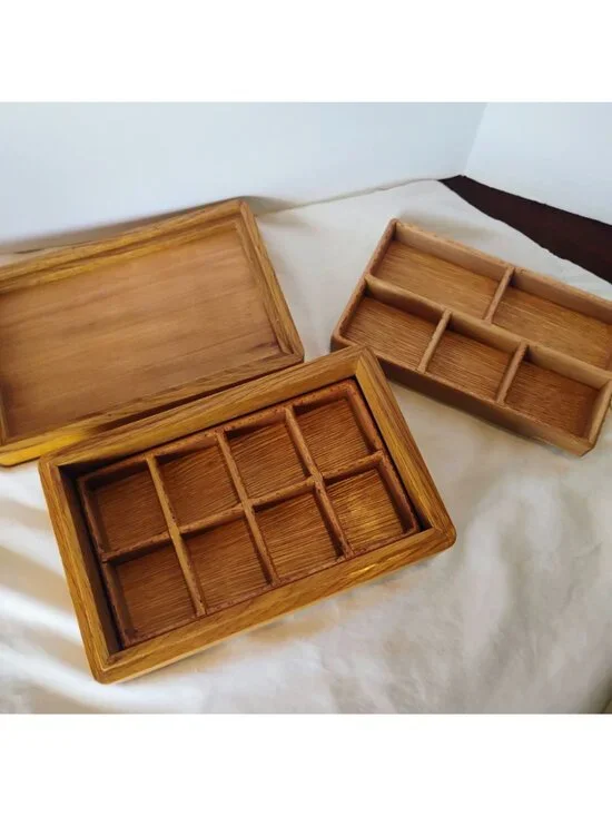 Small Handmade Wooden Dresser Storage Box w/Removable Inserts & Sectioned Trays - Picture 4 of 9